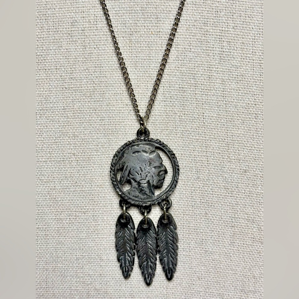 VTG EJC 97 Pewter Buffalo Nickel Indian Head Native American Pendant